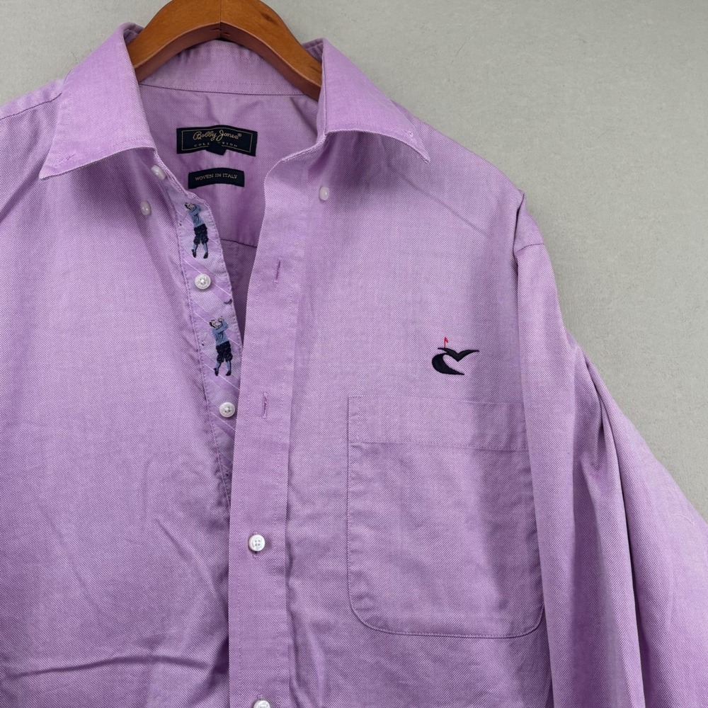 Bobby Jones Collection Mens Purple Cotton Oxford Shirt Long Sleeve Large 16-16.5